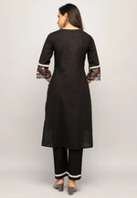Load image into Gallery viewer, Black Cotton Kurta Set With Pent
