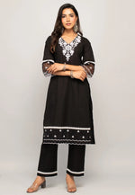 Load image into Gallery viewer, Black Cotton Kurta Set With Pent
