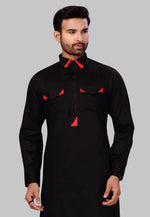 Load image into Gallery viewer, Black Cotton Pathani Suit
