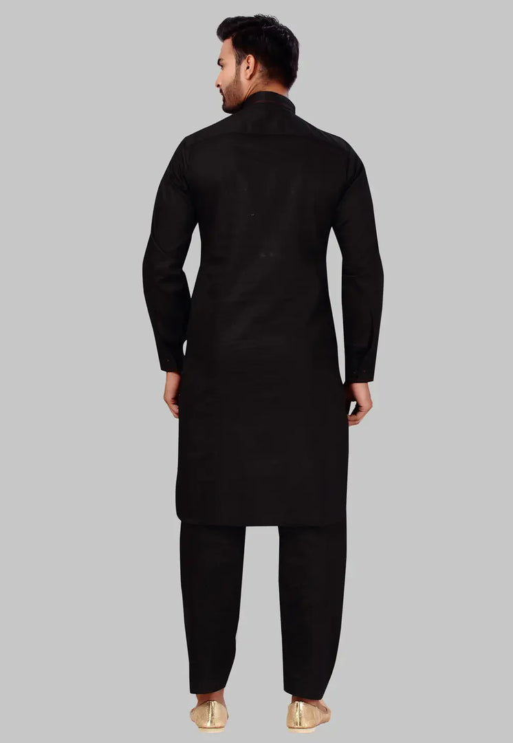Black Cotton Pathani Suit