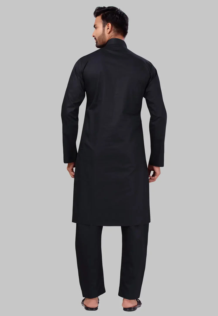 Black Cotton Pathani Suit