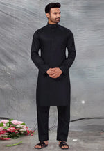 Load image into Gallery viewer, Black Cotton Pathani Suit
