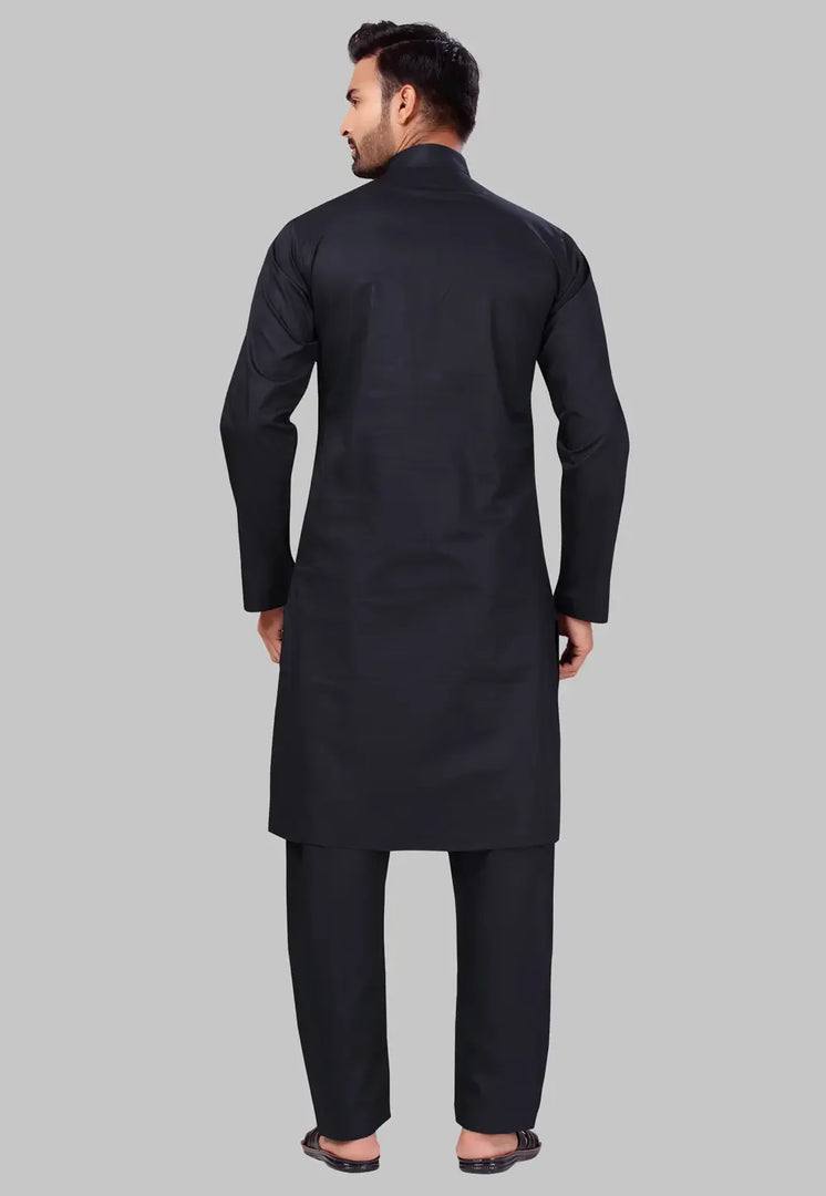Black Cotton Pathani Suit