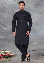 Load image into Gallery viewer, Black Cotton Pathani Suit
