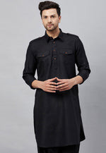 Load image into Gallery viewer, Black Cotton Pathani Suit
