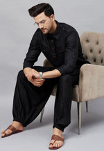 Load image into Gallery viewer, Black Cotton Pathani Suit
