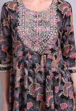 Load image into Gallery viewer, Black Cotton Printed Long Kurti
