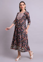 Load image into Gallery viewer, Black Cotton Printed Long Kurti
