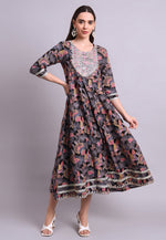 Load image into Gallery viewer, Black Cotton Printed Long Kurti
