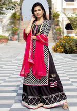 Load image into Gallery viewer, Black Cotton Rayon Readymade Palazzo Suit
