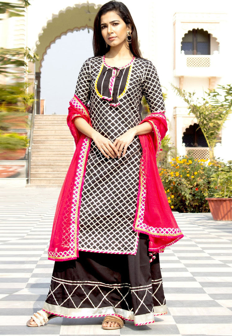 Black Cotton Rayon Readymade Palazzo Suit