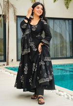 Load image into Gallery viewer, Black Cotton Readymade Anarkali Suit
