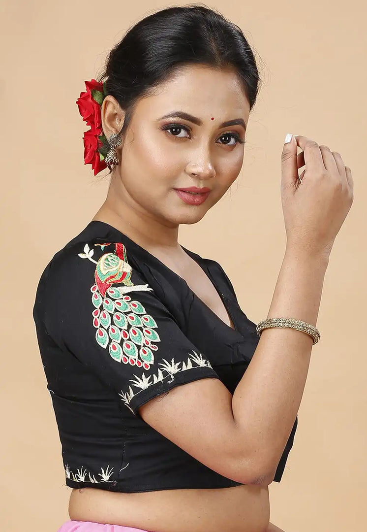 Black Cotton Readymade Blouse