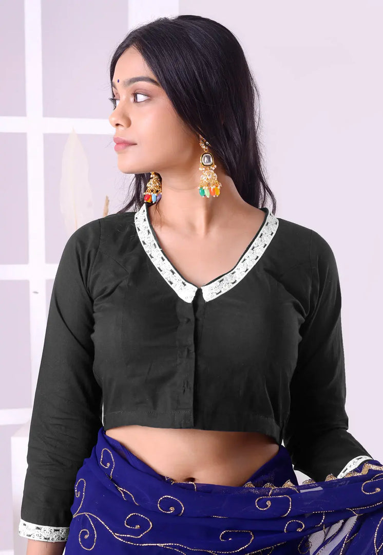 Black Cotton Readymade Blouse