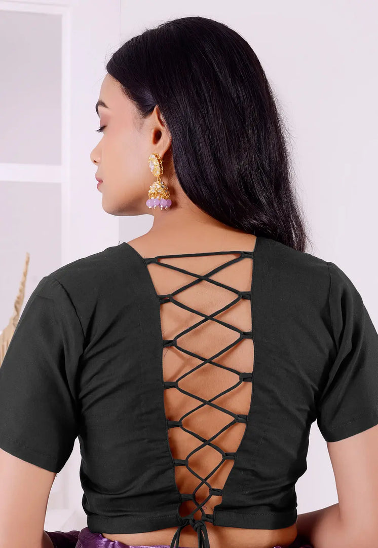 Black Cotton Readymade Blouse