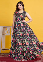 Load image into Gallery viewer, Black Cotton Readymade Long Anarkali Suit
