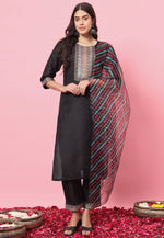Load image into Gallery viewer, Black Cotton Readymade Pakistani Suit
