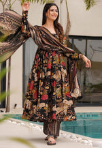 Load image into Gallery viewer, Black Cotton Readymade Palazzo Suit
