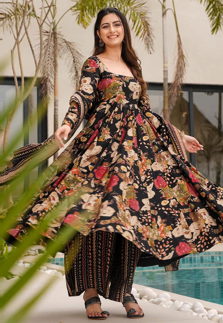 Black Cotton Readymade Palazzo Suit