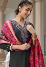 Load image into Gallery viewer, Black Cotton Readymade Pant Style Suit
