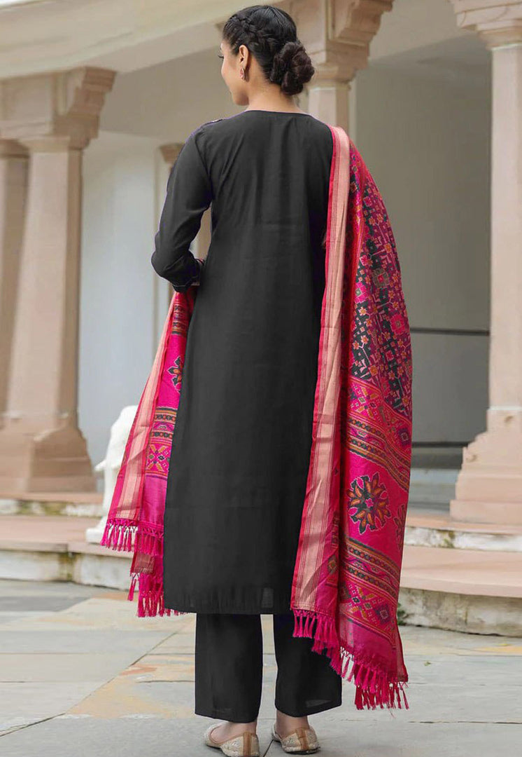 Black Cotton Readymade Pant Style Suit