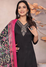 Load image into Gallery viewer, Black Cotton Readymade Pant Style Suit
