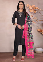 Load image into Gallery viewer, Black Cotton Readymade Pant Style Suit

