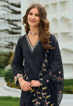 Load image into Gallery viewer, Black Cotton Readymade Pant Style Suit
