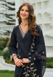 Black Cotton Readymade Pant Style Suit