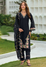 Load image into Gallery viewer, Black Cotton Readymade Pant Style Suit
