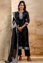 Load image into Gallery viewer, Black Cotton Readymade Pant Style Suit
