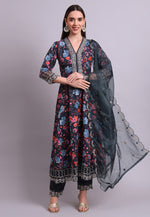 Load image into Gallery viewer, Black Cotton Readymade Pant Style Suit
