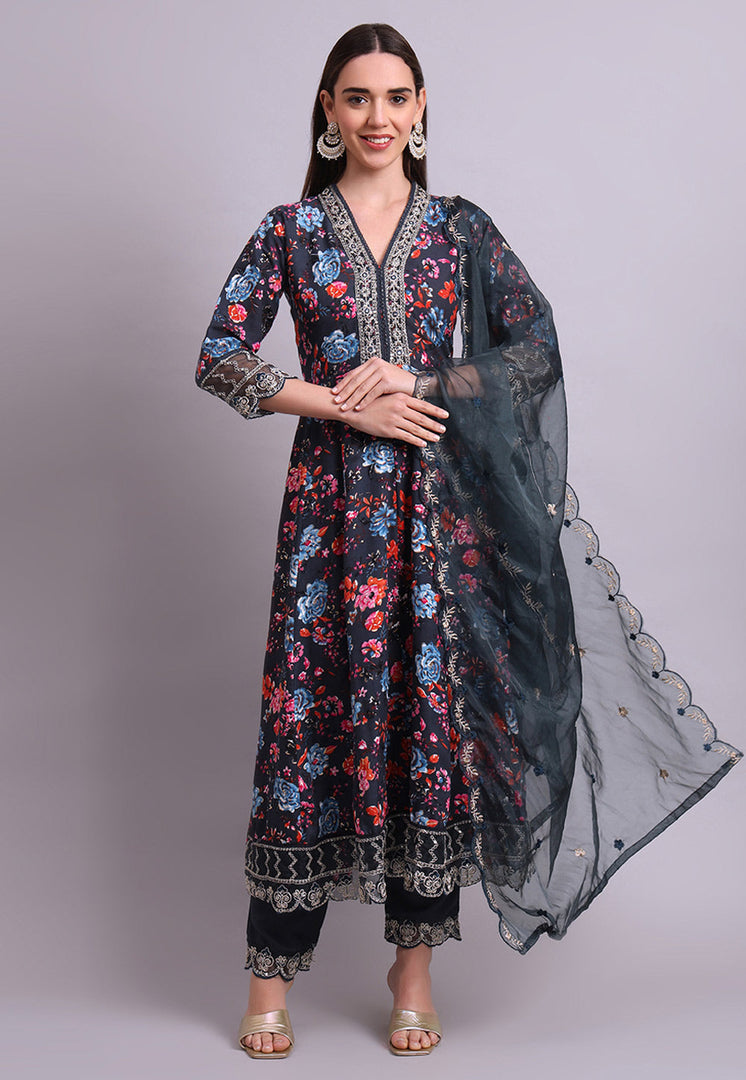 Black Cotton Readymade Pant Style Suit