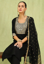 Load image into Gallery viewer, Black Cotton Readymade Pant Style Suit
