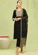 Load image into Gallery viewer, Black Cotton Readymade Pant Style Suit
