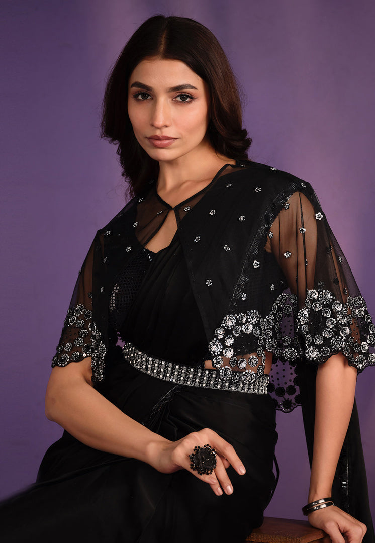 Black Crepe Lehenga Saree