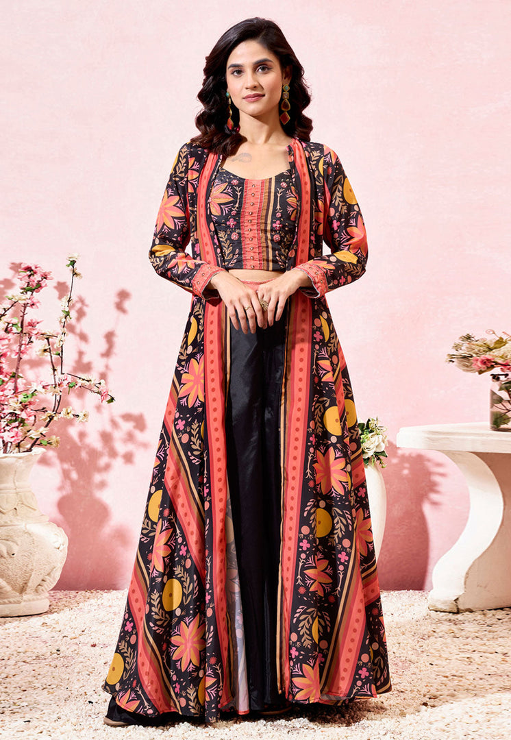 Black Crepe Palazzo With Crop Top