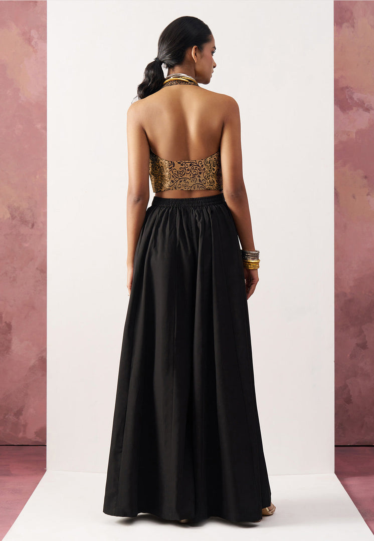 Black Crepe Readymade A Line Lehenga Choli