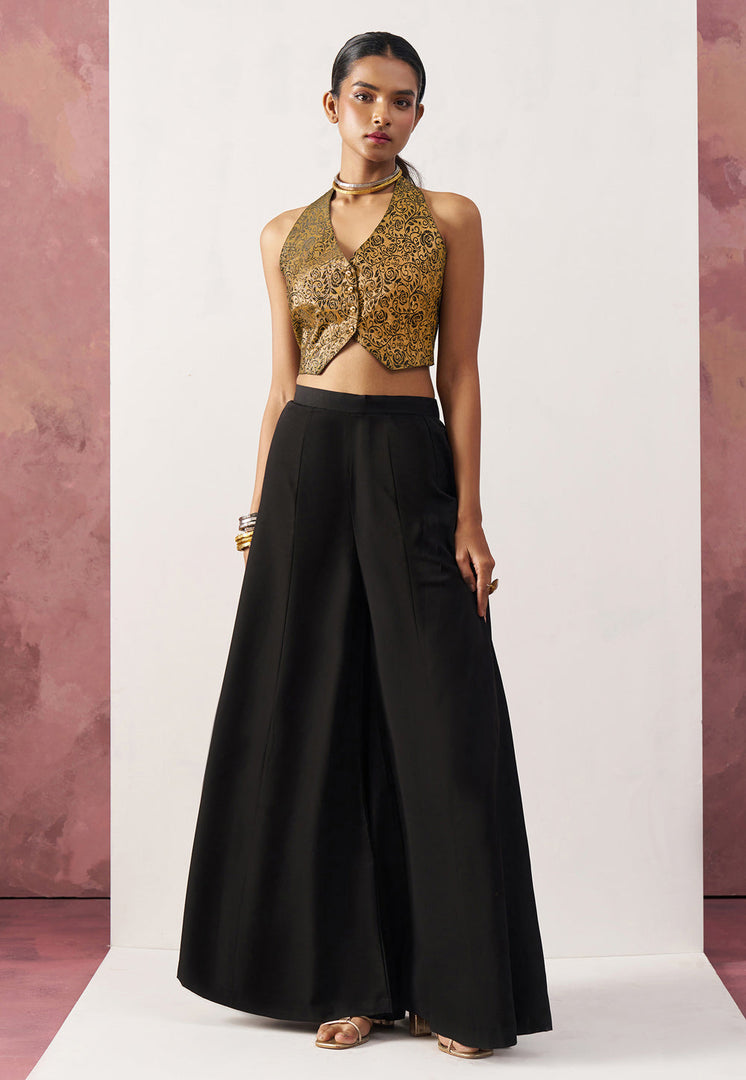 Black Crepe Readymade A Line Lehenga Choli