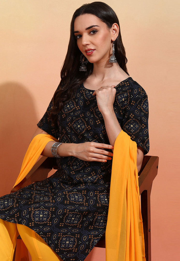 Black Crepe Readymade Pakistani Suit