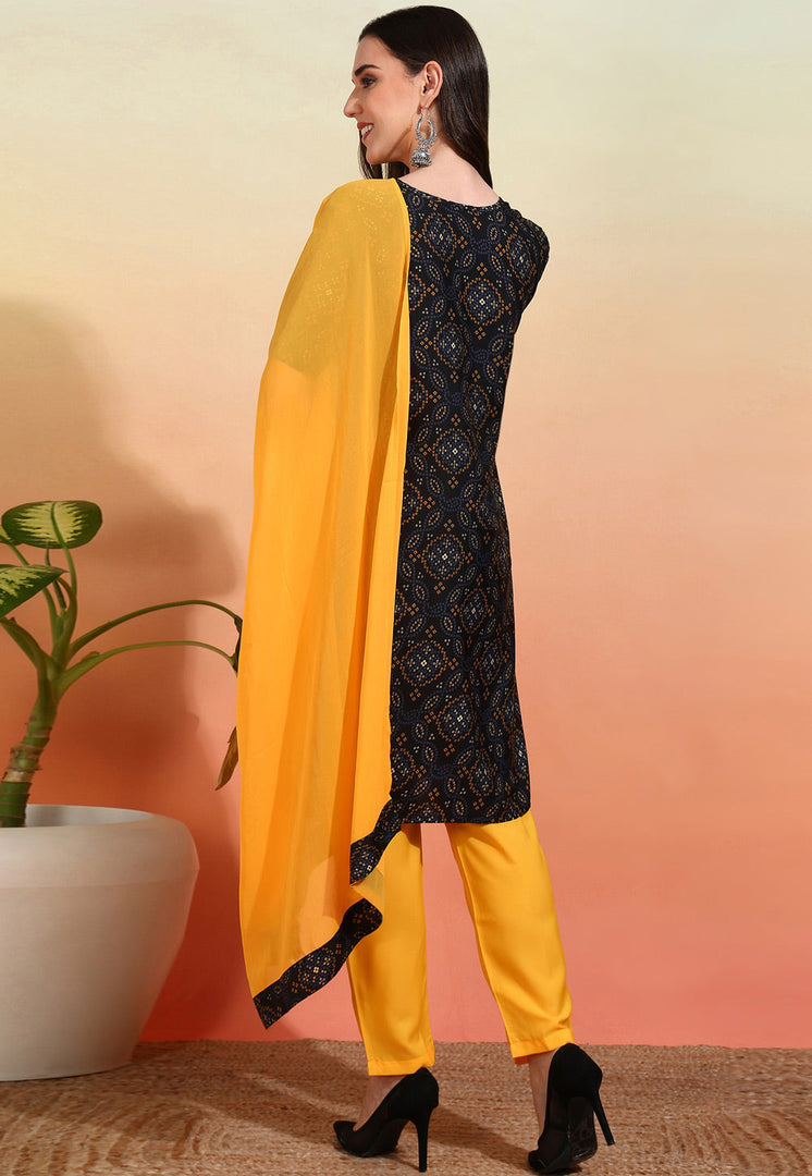 Black Crepe Readymade Pakistani Suit