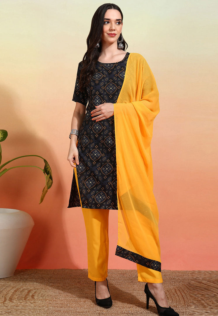 Black Crepe Readymade Pakistani Suit