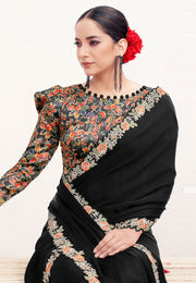 Black Crepe Saree With Blouse