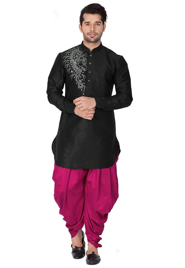 Black Dupion Silk Dhoti Kurta