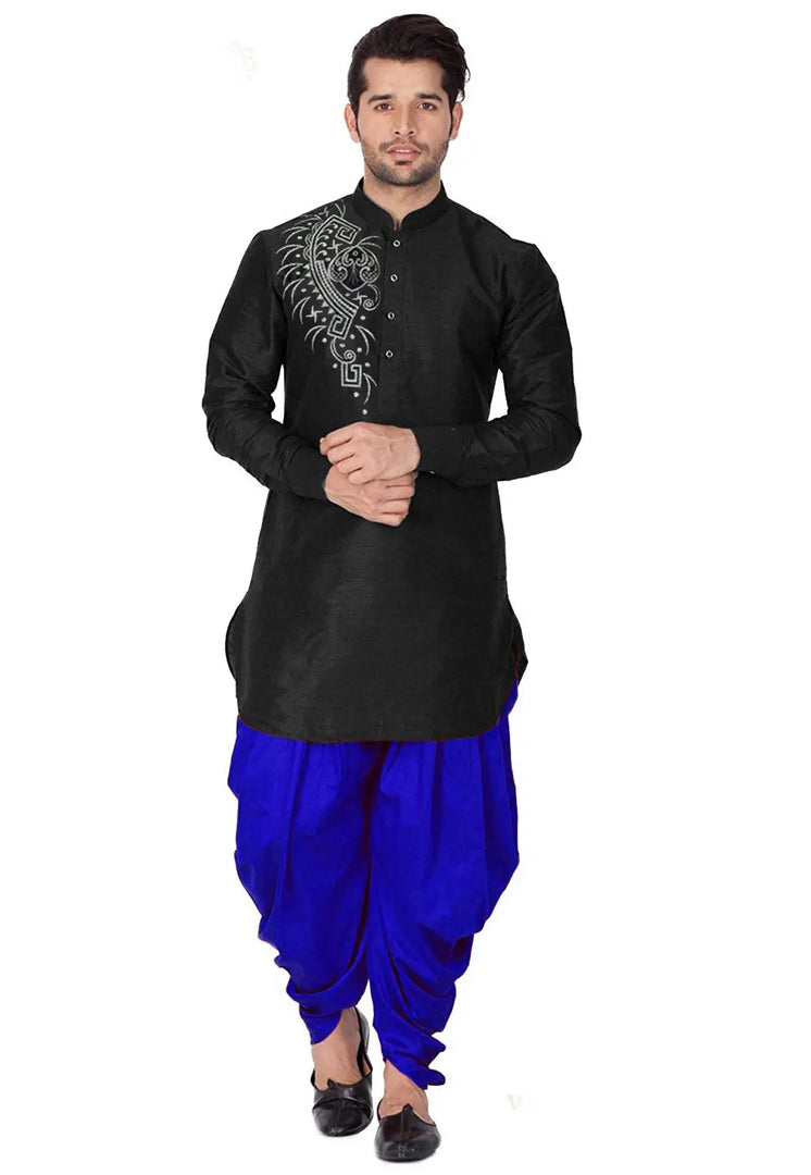 Black Dupion Silk Dhoti Kurta