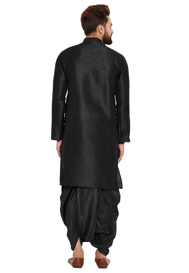 Black Dupion Silk Dhoti Kurta