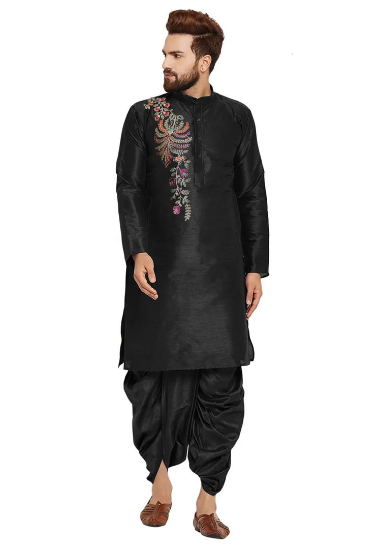 Black Dupion Silk Dhoti Kurta