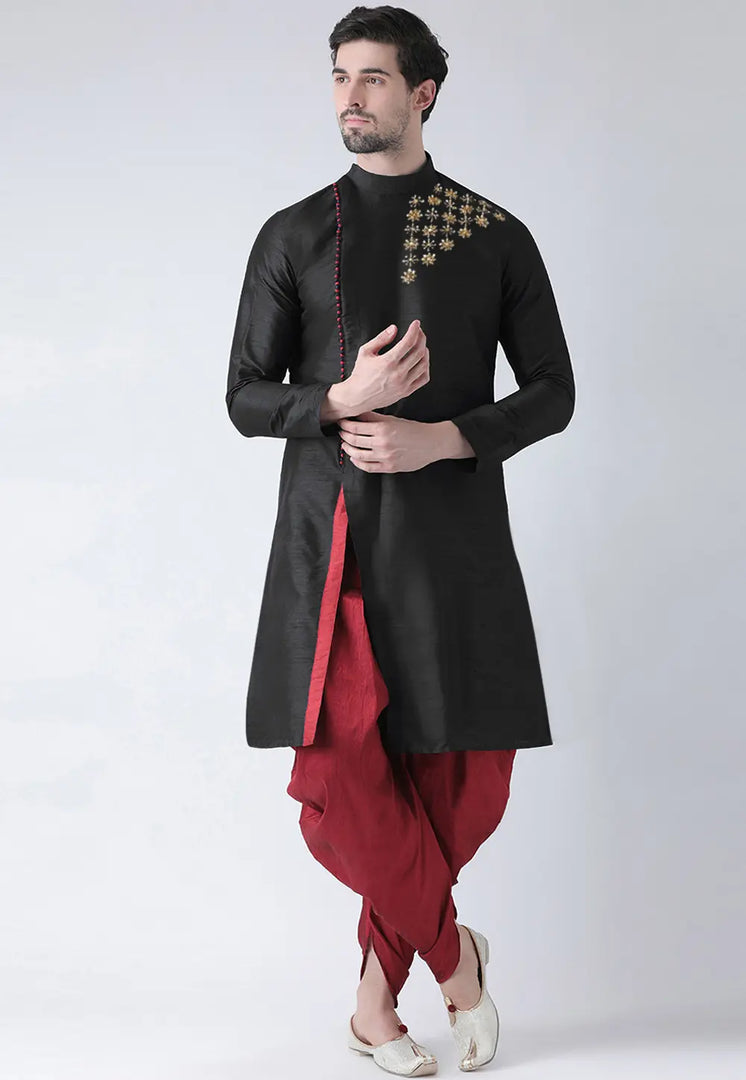 Black Dupion Silk Dhoti Kurta