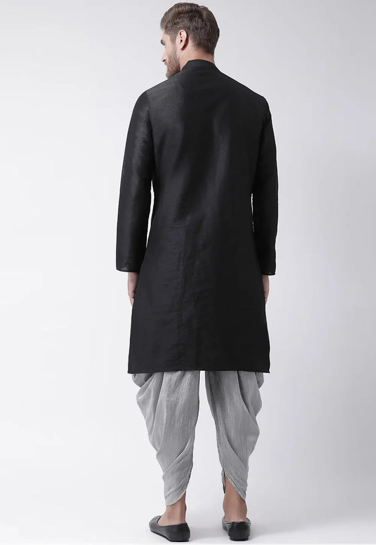 Black Dupion Silk Dhoti Kurta