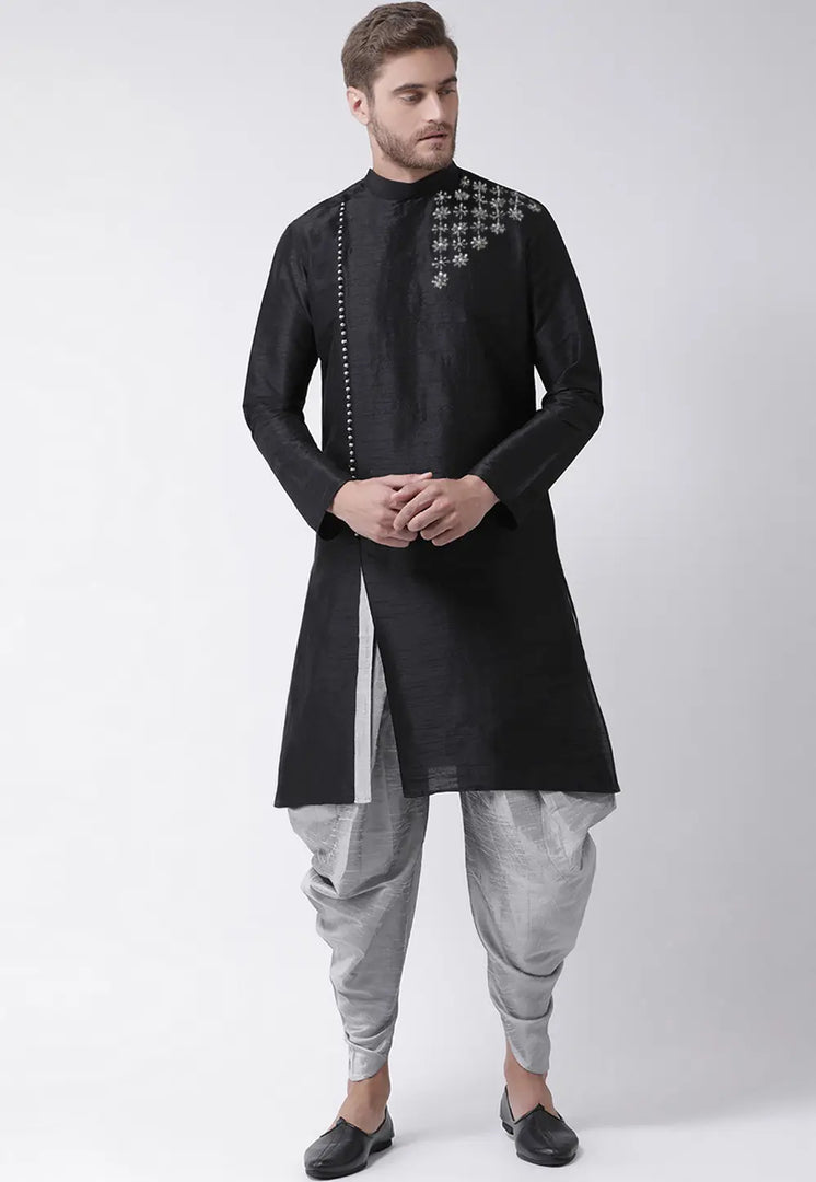 Black Dupion Silk Dhoti Kurta